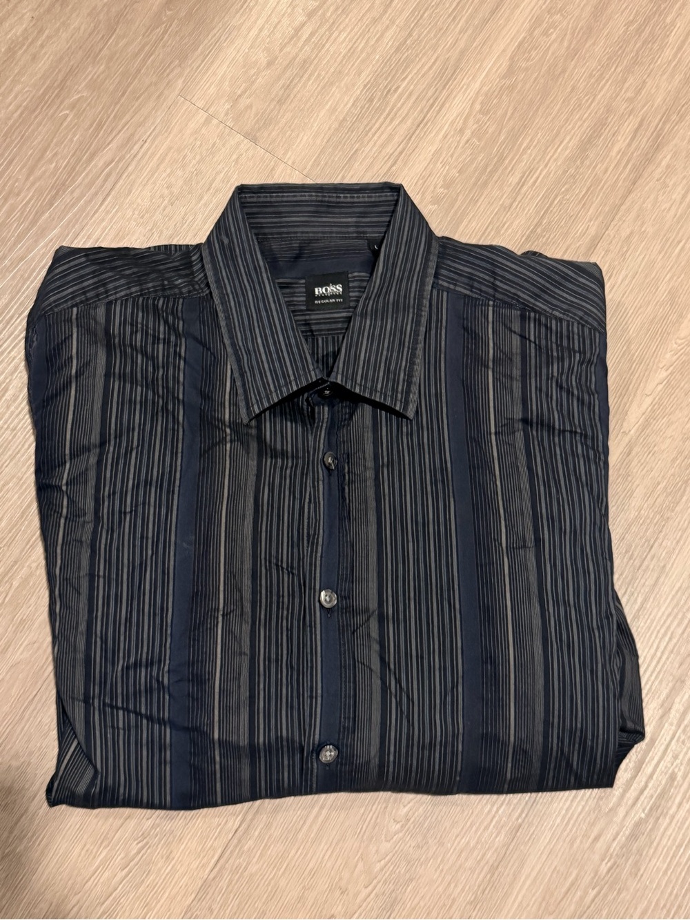Hugo Boss Shirt Mens Sz L Black Regular Fit Casual Button Up Black
